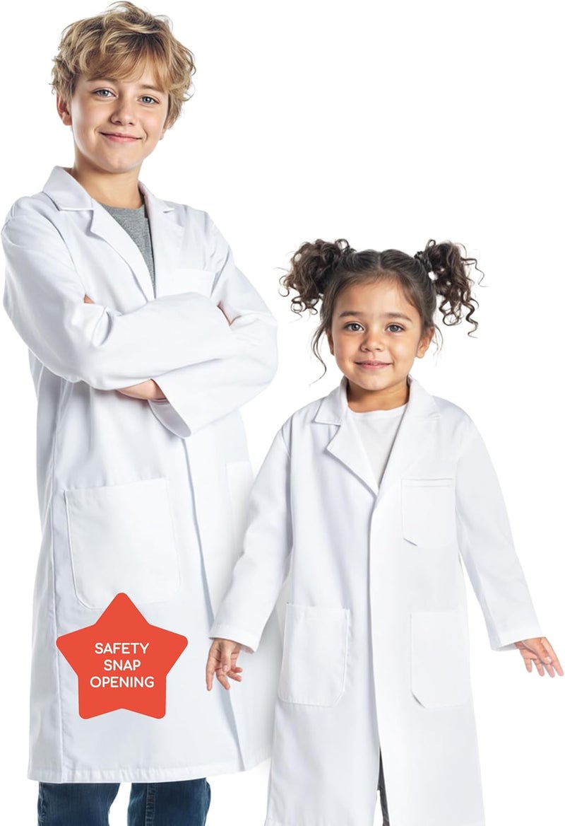 Lab Monkey Lab Coat for Kids, Durable Fabric, Multiple Pockets, Safety Snap Closing, Size Range Age 6-14 Years - Image 1